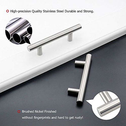 Picture of 25 Pack |Cabinet Handles Brushed Nickel Cabinet Pulls - homdiy Cabinet Hardware 2-1/2in Hole Centers Drawer Pulls Kitchen Cupboard Euro T Bar Dresser Pulls 201SN