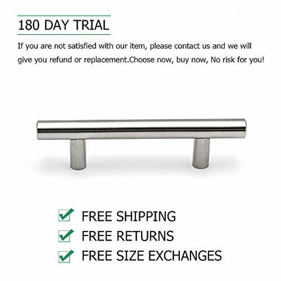 Picture of homdiy Cabinet Handles Brushed Nickel Cabinet Pulls - HD201SN Modern Drawer Handles Stainless Steel Cabinet Hardware 4-1/2in Hole Centers Kitchen Cabinet Handles Cupboard Handles