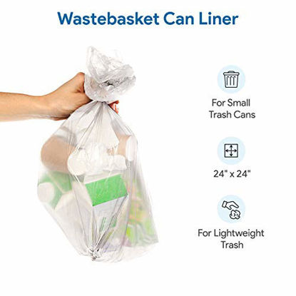 Picture of 7-10 Gallon Clear Garbage Can Liners, 250 Count - Small - Medium Trash Can Liners - High Density, Thin, Lightweight, 8 Microns - For Office, Home, Hospital Wastebaskets - 5 Coreless Rolls