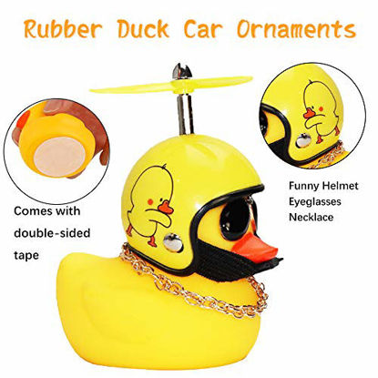 Picture of wonuu Rubber Duck Toy Car Ornaments Yellow Duck Car Dashboard Decorations with Propeller Helmet