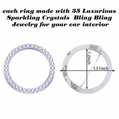 Picture of LivTee 2 PCS Crystal Rhinestone Car Engine Start Stop Decoration Ring, Bling car Accessories, Push to Start Button, Key Ignition & Knob Bling Ring, Colorful