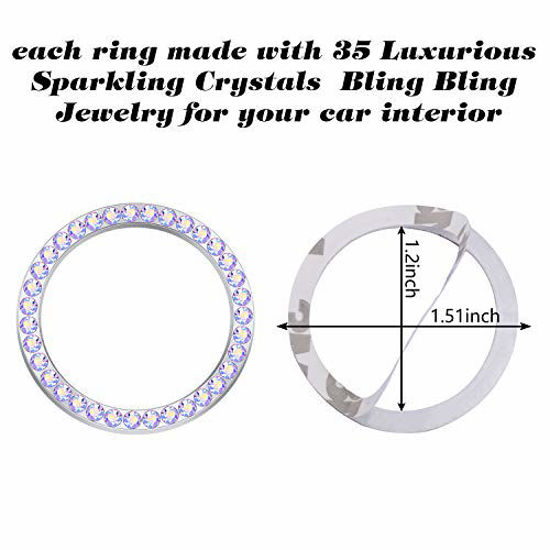 Picture of LivTee 2 PCS Crystal Rhinestone Car Engine Start Stop Decoration Ring, Bling car Accessories, Push to Start Button, Key Ignition & Knob Bling Ring, Colorful