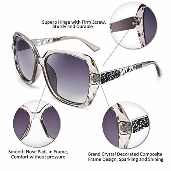 Picture of FEISEDY Classic Polarized Women Sunglasses Sparkling Composite Frame B2289 (Gray, 56)
