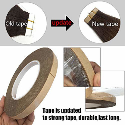 Picture of GOO GOO 20pcs 50g Human Hair Extensions Tape in Ombre Chocolate Brown to Caramel Blonde Natural Hair Extensions Tape in Real Hair Balayage Straight 14 inch