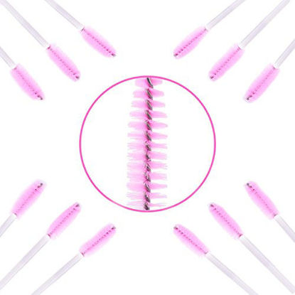 Picture of AKStore 100 PCS Disposable Eyelash Brushes Mascara Wands Eye Lash Eyebrow Applicator Cosmetic Makeup Brush Tool Kits (White-Pink)
