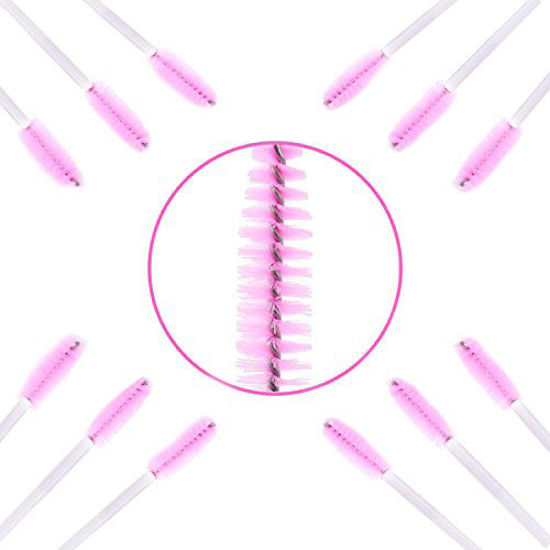 Picture of AKStore 100 PCS Disposable Eyelash Brushes Mascara Wands Eye Lash Eyebrow Applicator Cosmetic Makeup Brush Tool Kits (White-Pink)