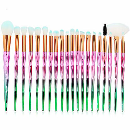 Picture of KOLIGHT Pack of 20pcs Cosmetic Eye Shadow Sponge Eyeliner Eyebrow Lip Nose Foundation Powder Makeup Brushes Sets (pink green)