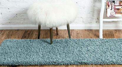 Picture of Unique Loom Solo Solid Shag Collection Modern Plush Light Slate Blue Runner Rug (2' 6 x 13' 0)