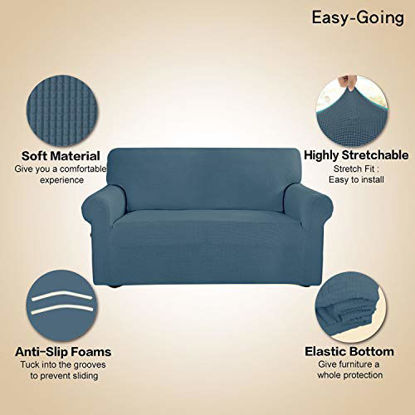 Picture of Easy-Going Stretch 4 Seater Sofa Slipcover 1-Piece Sofa Cover Furniture Protector Couch Soft with Elastic Bottom for Kids,Polyester Spandex Jacquard Fabric Small Checks (XX Large,Bluestone)