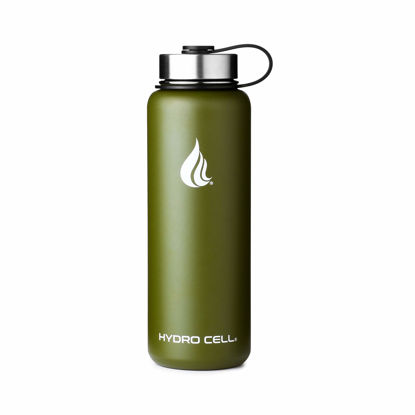Picture of Hydro Cell Stainless Steel Water Bottle w/ Straw & Wide Mouth Lids (40oz 32oz 24oz 18oz) - Keeps Liquids Hot or Cold with Double Wall Vacuum Insulated Sweat Proof Sport Design (Army 40 oz)