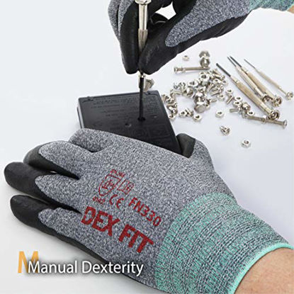 Picture of DEX FIT Nitrile Work Gloves FN330, 3D Comfort Stretch Fit, Power Grip, Smart Touch, Durable Foam Coated, Thin & Lightweight, Machine Washable, Gray Small 3 Pairs