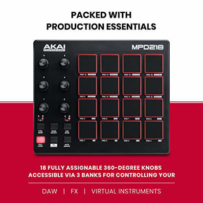 Picture of AKAI Professional MPD218, 16-Pad USB/MIDI Controller With MPC Pads, 6 Assignable Knobs, Production Software Included