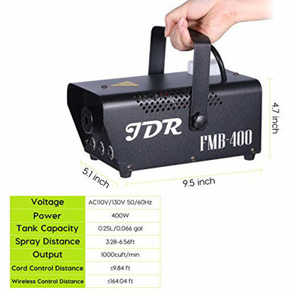Picture of JDR Fog Machine with Controllable lights Smoke Machine Disinfection LED (Red,Green,Blue) with Wireless and Wired Remote Control for Weddings, Parties or Environmental Disinfection,with Fuse Protection