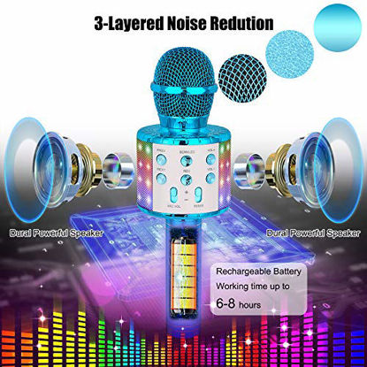Picture of Bluetooth Karaoke Wireless Microphone, Ankuka 4 in 1 Handheld Karaoke Machine Speaker Player with Dancing LED Lights for Home KTV Party/Kids Singing (Blue)