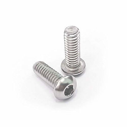 Picture of 1/4-20 x 1/2" Button Head Socket Cap Bolts Screws, 304 Stainless Steel 18-8, Allen Hex Drive, Bright Finish, Fully Machine Thread, Pack of 25