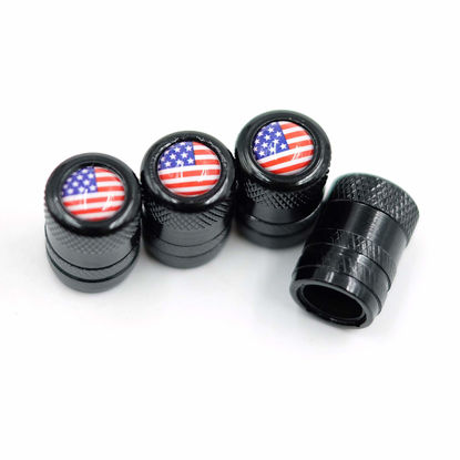 Picture of CKAuto American Flag Valve Stem Caps, Aluminum USA Tire Valve Caps, Universal Dust Proof Stem Covers for Cars, Trucks, Bikes, Motorcycles, Bicycles, Corrosion Resistant, 4 Pack(Black)