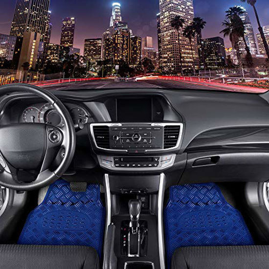 Picture of Universal Fit 3-Piece Set Metallic Design Car Floor Mat-Heavy Duty All Weather with Rubber Backing (Navy Blue)