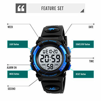 Picture of Kid's Digital Watch Outdoor Sports 50M Waterproof Electronic Watches Alarm Clock 12/24 H Stopwatch Calendar Boy Wristwatch - Black Blue