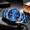 Picture of GOLDEN HOUR Men's Watches with Blue-Plated Stainless Steel and Metal Casual Waterproof Chronograph Quartz Watch, Auto Date in Rose Gold Hands