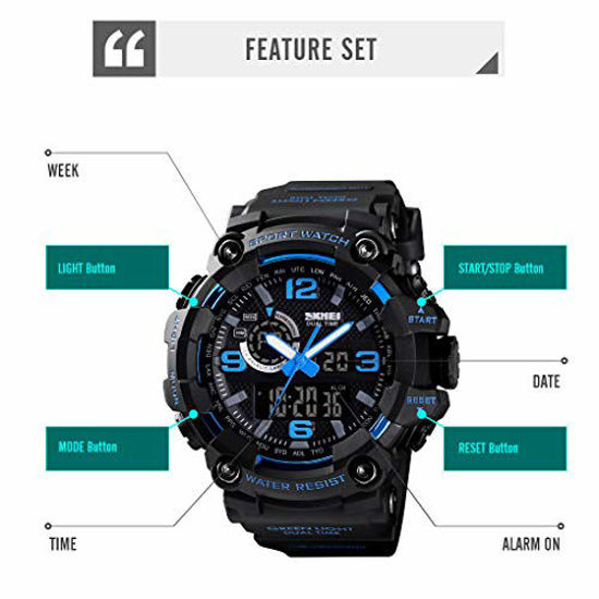 Picture of Mens Digital Watches 50M Waterproof Outdoor Sport Watch Military Multifunction Casual Dual Display Stopwatch Wrist Watch for Men - 1520 Black Blue