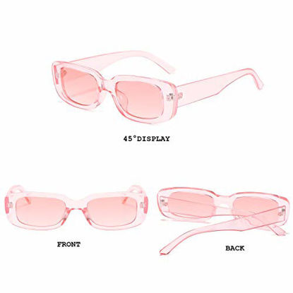 Picture of BUTABY Rectangle Sunglasses for Women Retro Driving Glasses 90s Vintage Fashion Narrow Square Frame UV400 Protection Pink