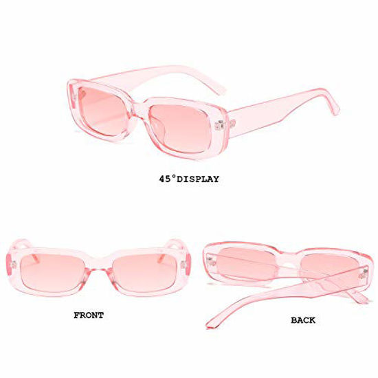 Picture of BUTABY Rectangle Sunglasses for Women Retro Driving Glasses 90s Vintage Fashion Narrow Square Frame UV400 Protection Pink