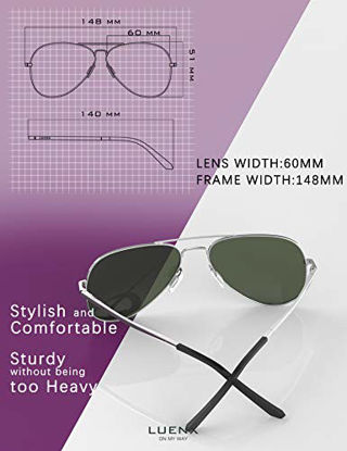 Picture of LUENX Women Aviator Sunglasses Polarized Mirror Purple Lens Metal Silver Frame with case