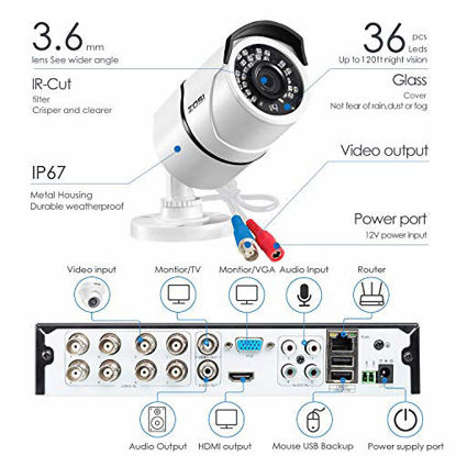 Picture of ZOSI 8CH 1080P Home Security Camera System Outdoor with 1TB Hard Drive, H.265+ 8 Channel 5MP Lite Wired DVR with 4pcs 1080P HD IP67 Weatherproof CCTV Cameras with 120ft Night Vision,Remote Access