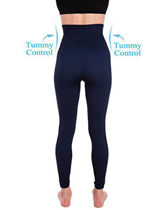 Picture of Homma Activewear Thick High Waist Tummy Compression Slimming Body Leggings Pant (Large, Navy)