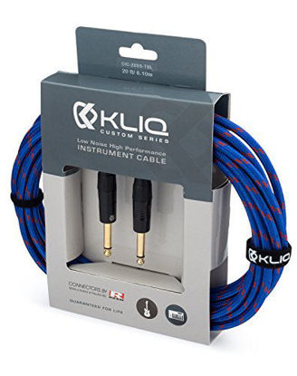 Picture of KLIQ Guitar Instrument Cable, 20 Ft - Custom Series with Premium Rean-Neutrik 1/4" Straight Gold Plugs, Blue/Red Tweed
