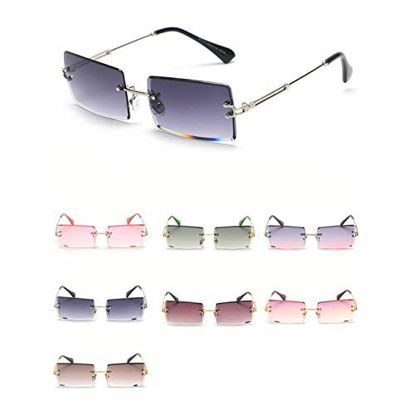 Picture of MINCL/Fashion Small Rectangle Sunglasses Women Ultralight Candy Color Rimless Ocean Sun Glasses (silver&gray)