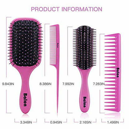 Picture of 4Pcs Hair Brushes for Women, Hair Comb for Women and Detangling Paddle Brush, Great On Wet or Dry Hair, No More Tangle Hair Brush Set for Straight Long Thick Curly Natural Hair (Pink)