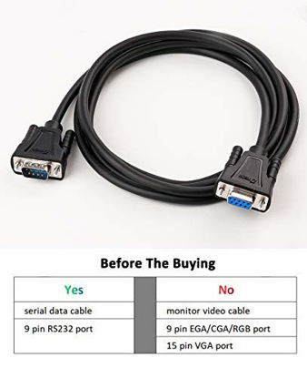 Picture of DTECH DB9 RS232 Serial Cable Male to Female Extension Null Modem Cord Cross TX RX line for Data Communication (10 Feet, Black)