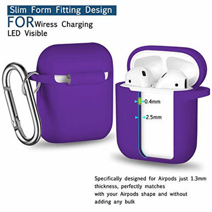 Picture of AirPods Case Cover with Keychain, Full Protective Silicone AirPods Accessories Skin Cover for Women Girl with Apple AirPods Wireless Charging Case,Front LED Visible-Purple