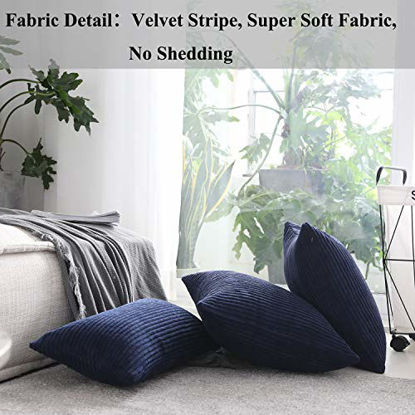 Picture of Home Brilliant Decoration Pillow Covers Solid Red Soft Striped Velvet Corduroy Plush Throw Cushion Cover for Square Pillows, Set of 2, (Navy Blue, 20 x 20 inch, 50cm)