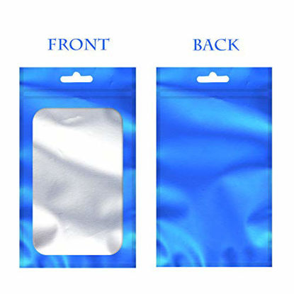 Picture of 100-pack resealable mylar ziplock bags with front window Smell Proof bag packaging pouch bag for lip gloss eyelash cookies sample food jewelry electronics |flat|cute|(Blue, 3.54×6.29 inches)