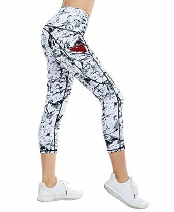 Picture of THE GYM PEOPLE Thick High Waist Yoga Pants with Pockets, Tummy Control Workout Running Yoga Leggings for Women (Large, Z- Capris Marble)