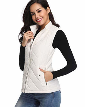Picture of fuinloth Women's Padded Vest, Stand Collar Lightweight Zip Quilted Gilet White M
