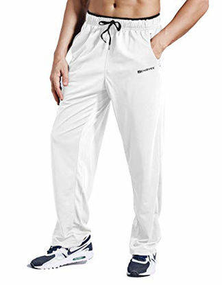 Picture of ZENGVEE Sweatpants for Men with Zipper Pockets Open Bottom Athletic Pants for Jogging, Workout, Gym, Running, Training (WhiteBlack01,XL)