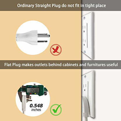 Picture of FIRMERST 1875W Low Profile Flat Plug 1ft Extension Cord 14AWG 15A White