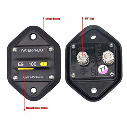 Picture of T Tocas Hi-Amp Waterproof 100A Circuit Breaker with Manual Reset, 12V- 48VDC (Panel Mount-100A)
