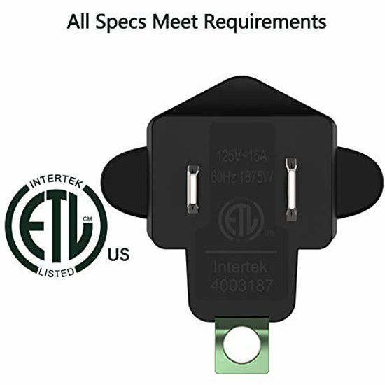 Picture of ETL Listed 3-2 Prong Converter Polarized Grounding Adapter JACKYLED 3-Prong to 2-Prong Adapter Fireproof Material 200 Resistant Wall Outlets for Household Appliances Industrial, Black, 8 Pack