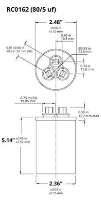 Picture of TEMCo 80+5 uf/MFD 370-440 VAC Volts Round Dual Run Capacitor 50/60 Hz AC Electric - Lot -1