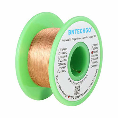 Picture of BNTECHGO 34 AWG Magnet Wire - Enameled Copper Wire - Enameled Magnet Winding Wire - 4 oz - 0.0063" Diameter 1 Spool Coil Natural Temperature Rating 155 Widely Used for Transformers Inductors