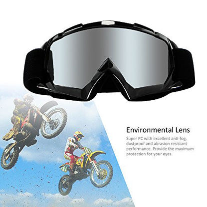 Picture of Motorcycle Goggles Dirt Bike Goggles 4-FQ Anti UV Safety Goggles Anti Scratch Motocross Goggles Dustproof Motorcycle Glasses Motorbike Goggles for Cycling Riding Climbing Skiing-Sliver Lens