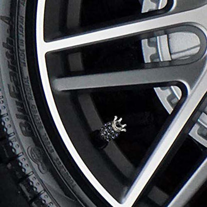 Picture of SAVORI Bling Valve Stem Caps, 4 Pack Handmade Crystal Rhinestone Universal Dustproof Tire Valve Caps for Car Auto Bike Wheels Women Bling Car Accessories (Crown Black)