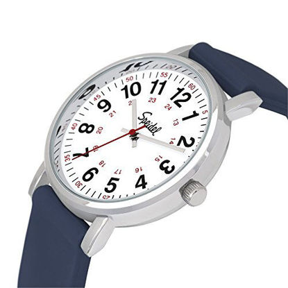 Picture of Speidel Scrub Watch for Medical Professionals with Navy Silicone Rubber Band - Easy to Read Timepiece with Red Second Hand, Military Time for Nurses, Doctors, Surgeons, EMT Workers, Students and More