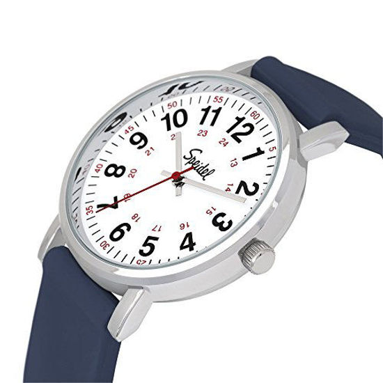 Picture of Speidel Scrub Watch for Medical Professionals with Navy Silicone Rubber Band - Easy to Read Timepiece with Red Second Hand, Military Time for Nurses, Doctors, Surgeons, EMT Workers, Students and More