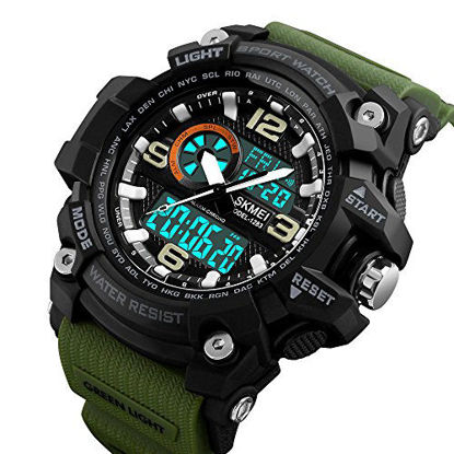 Picture of Mens Digital Watches 50M Waterproof Outdoor Sport Watch Military Multifunction Casual Dual Display Stopwatch Wrist Watch - Black Green