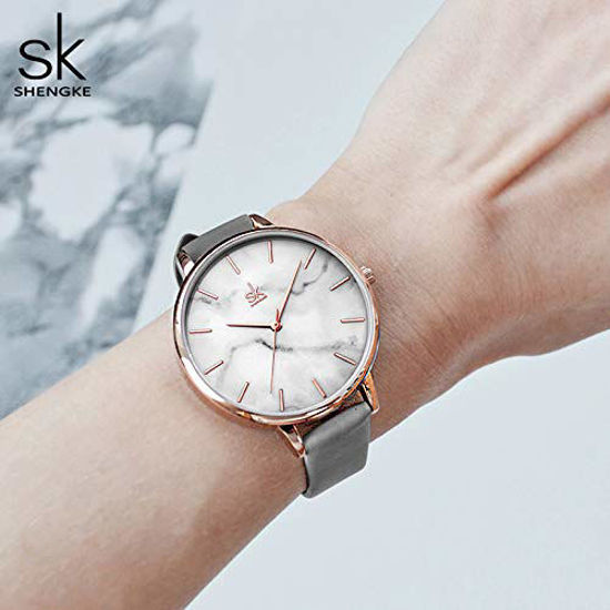 Picture of SHENGKE Women Watches Leather Band Luxury Quartz Watches Girls Ladies Wristwatch Relogio Feminino (0137 Grey)